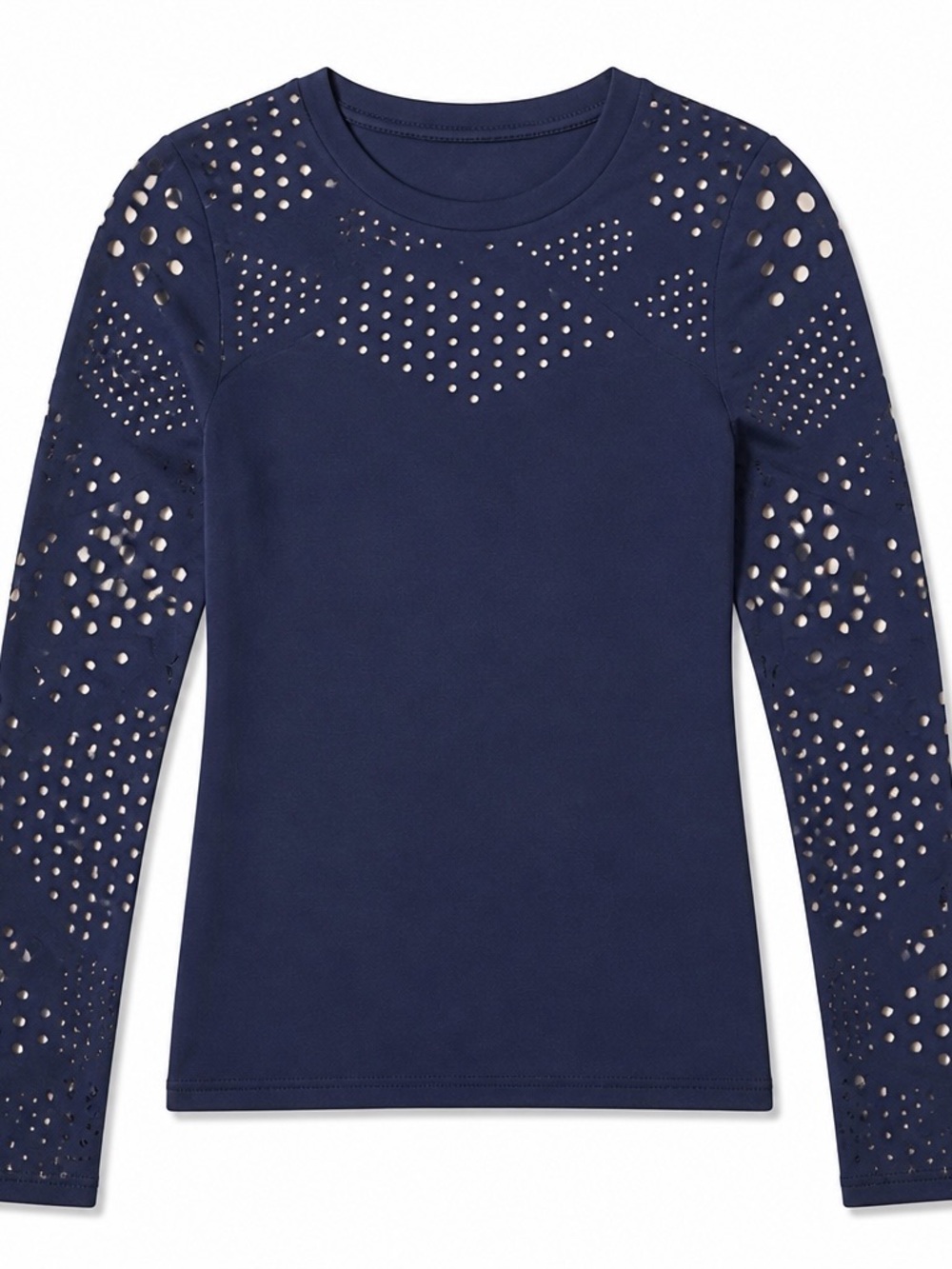 Milly Pointelle Laser Cut/ Cutout Long Sleeve Top